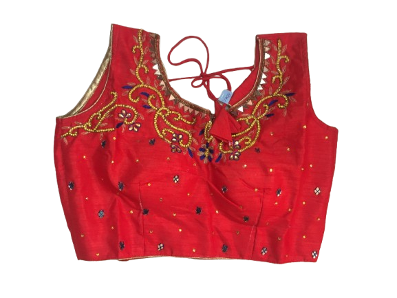 Raw Silk Red Designer Blouse 140
